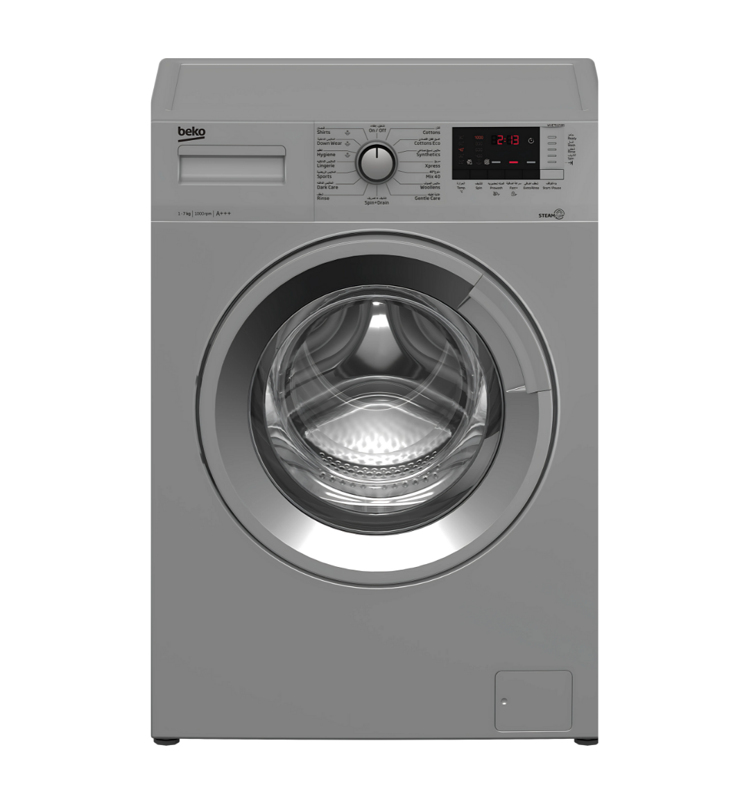 Beko WUE 75121 BS 7KG Front Load Washing Machine – Gray, 1000 RPM, 15 Programs, SteamCure Technology, A+++ Energy Rating.