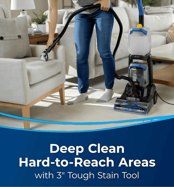 Bissell 3878K PowerClean 2X Carpet & Upholstery Washer with 700W motor, motorized brushroll, Two-Tank System, and above-floor cleaning tools for deep cleaning carpets, upholstery, and tough stains.