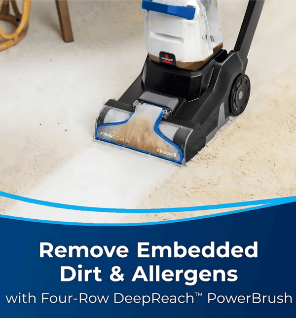 Bissell 3878K PowerClean 2X Carpet & Upholstery Washer with 700W motor, motorized brushroll, Two-Tank System, and above-floor cleaning tools for deep cleaning carpets, upholstery, and tough stains.