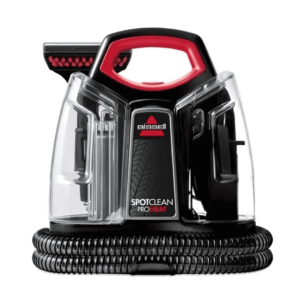 Bissell 4720E MultiClean Spot & Stain Portable Carpet Cleaner with 2-Tank System, HeatWave Technology, and Oxygen Boost formula for effective stain removal on carpets, upholstery, stairs, and auto interiors.