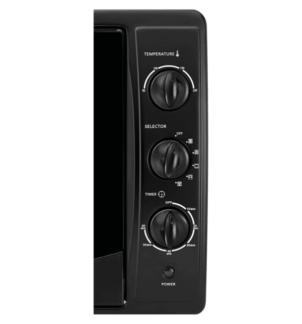 "Black & Decker TRO45RDG-B5 Electric Oven – 45L, 1800W, convection fan, rotisserie function, double glass door, black finish, ideal for baking, toasting, and broiling."