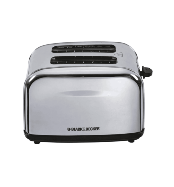 Black & Decker ET222-B5 2-slice toaster in stainless steel with 1050W power and auto shutoff.