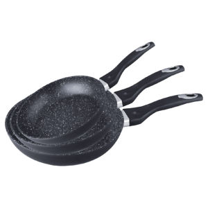 Blutick B3301 Fry Pan Set with 20cm, 24cm, and 28cm forged aluminum pans, PFOA-free non-stick coating, and superior scratch resistance