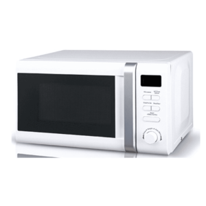 "Campomatic KOR23MW 23L Digital Microwave Oven with 700W power, 8 auto cook menus, electronic controls, and easy jog dial in a white finish."