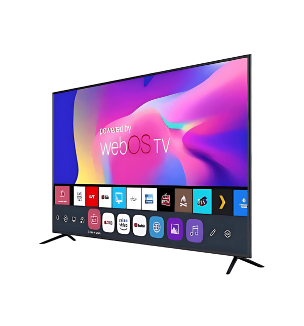 Campomatic 50" Frameless 4K Smart LED TV (LED50HUL) featuring Quad-Core Processor, 4K UHD, LG ThinQ AI, and a sleek frameless design.