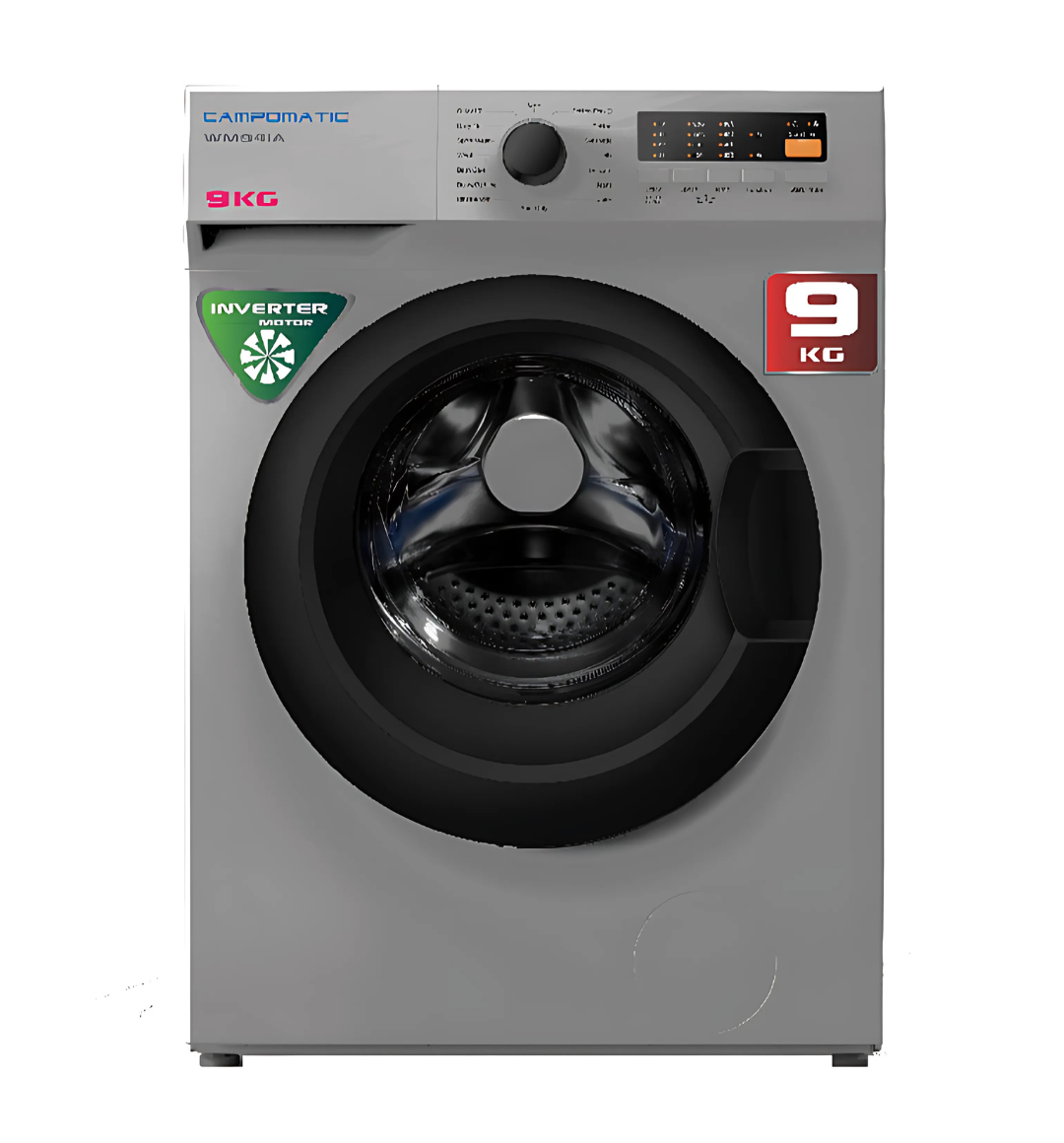 Campomatic WM94IA 9Kg Front Load Washer – Dark Silver Anthracite, 1400 RPM, Inverter Motor, Titanium Drum, Large Digital Display, 180° Door Opening