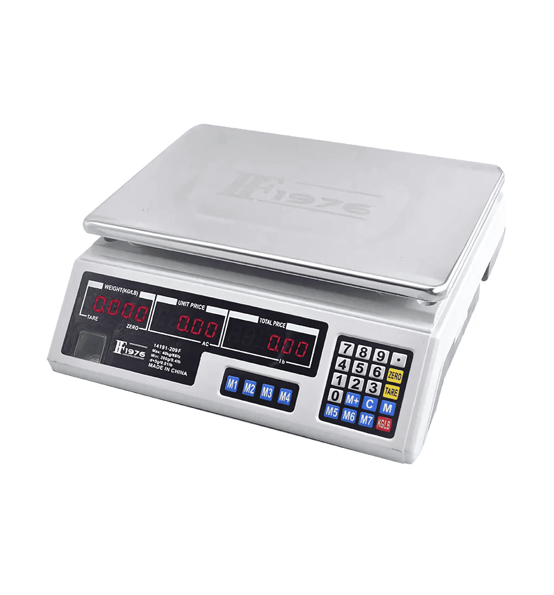 Fruit Electronic Price Counting Scale FF1976-209F with 40kg capacity, dual LED display, and durable stainless steel body.