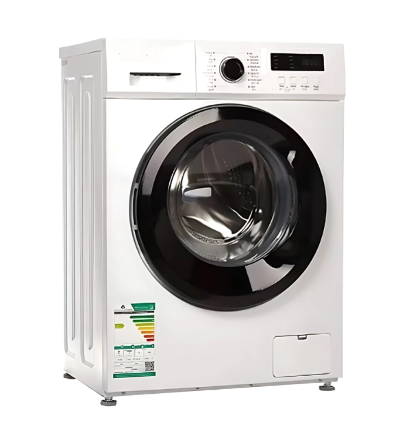 General Tecnomatic GT1280 8Kg Front Load Washing Machine – White, Digital Display, Quick Wash Feature, and Energy-Efficient Design.