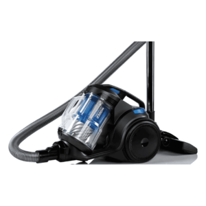 KUMTEL HVC-04 2300W canister vacuum cleaner with bagless design and 3L dust cup, equipped with 3 nozzles for versatile cleaning.