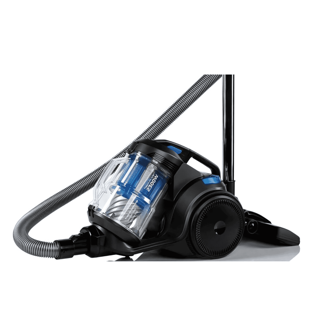 KUMTEL HVC-04 2300W canister vacuum cleaner with bagless design and 3L dust cup, equipped with 3 nozzles for versatile cleaning.