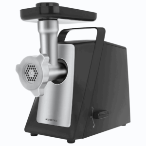 "KUMTEL Meat Grinder HMG-01 with 2000W power, food-grade materials, auto-feeding, overload protection, and a portable handle design for efficient and convenient meat processing."