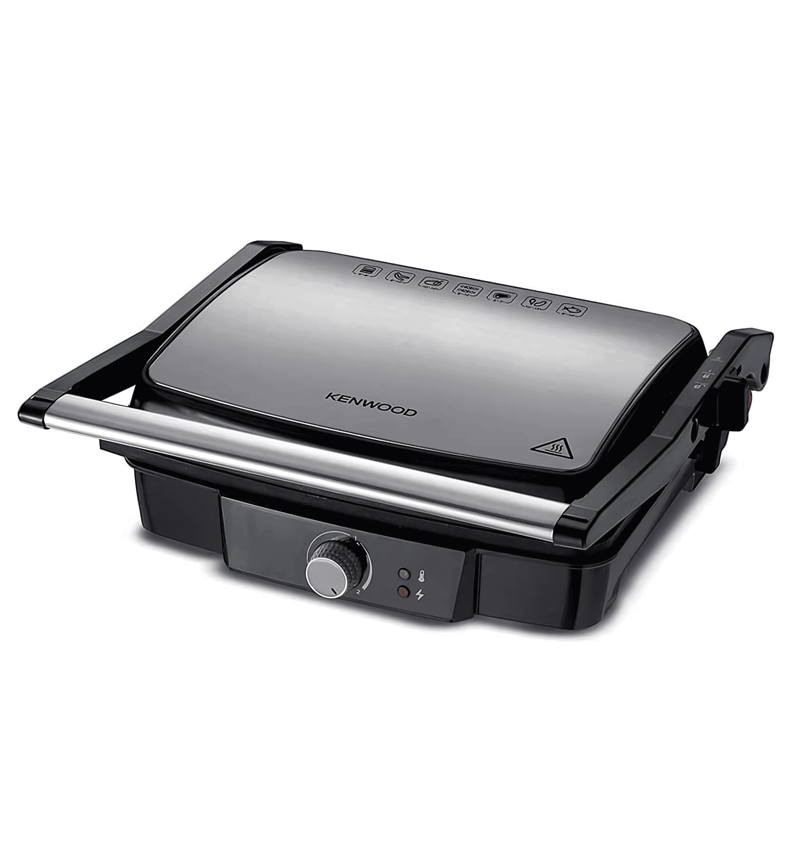 Kenwood Contact Grill HGM31 - 2000W grill with 3 adjustable positions, removable oil drip tray, and large opening handle for versatile cooking