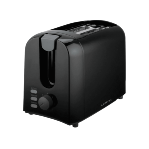 Kumtel HTS-01 Black 2-Slice Toaster with 700W power, 7 browning levels, cancel, reheat, and defrost functions.