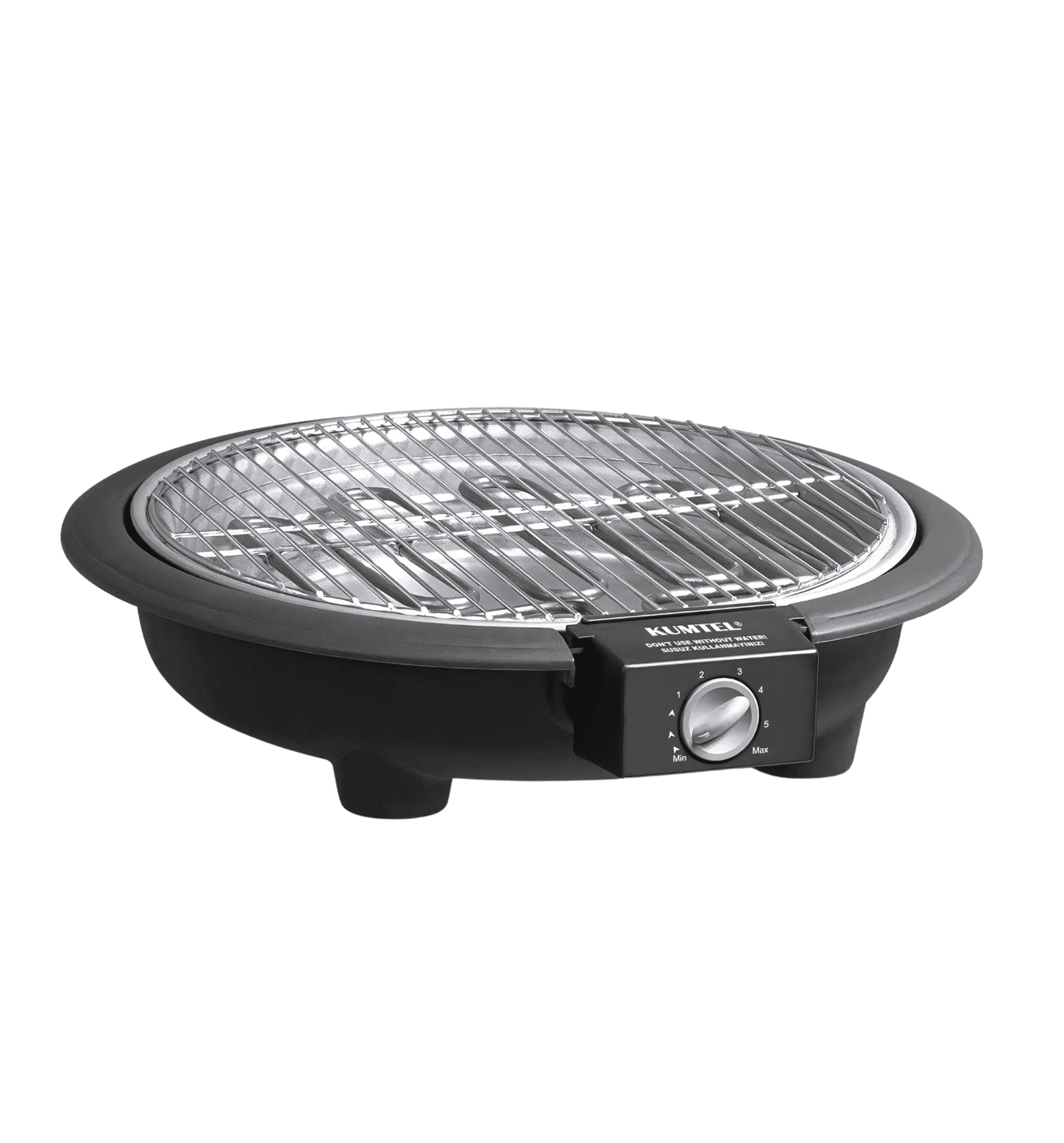 Kumtel Electric Grill BM-1IO - Compact electric grill with 2200W power, adjustable thermostat, and Ø34.5cm grilling surface for indoor and outdoor cooking