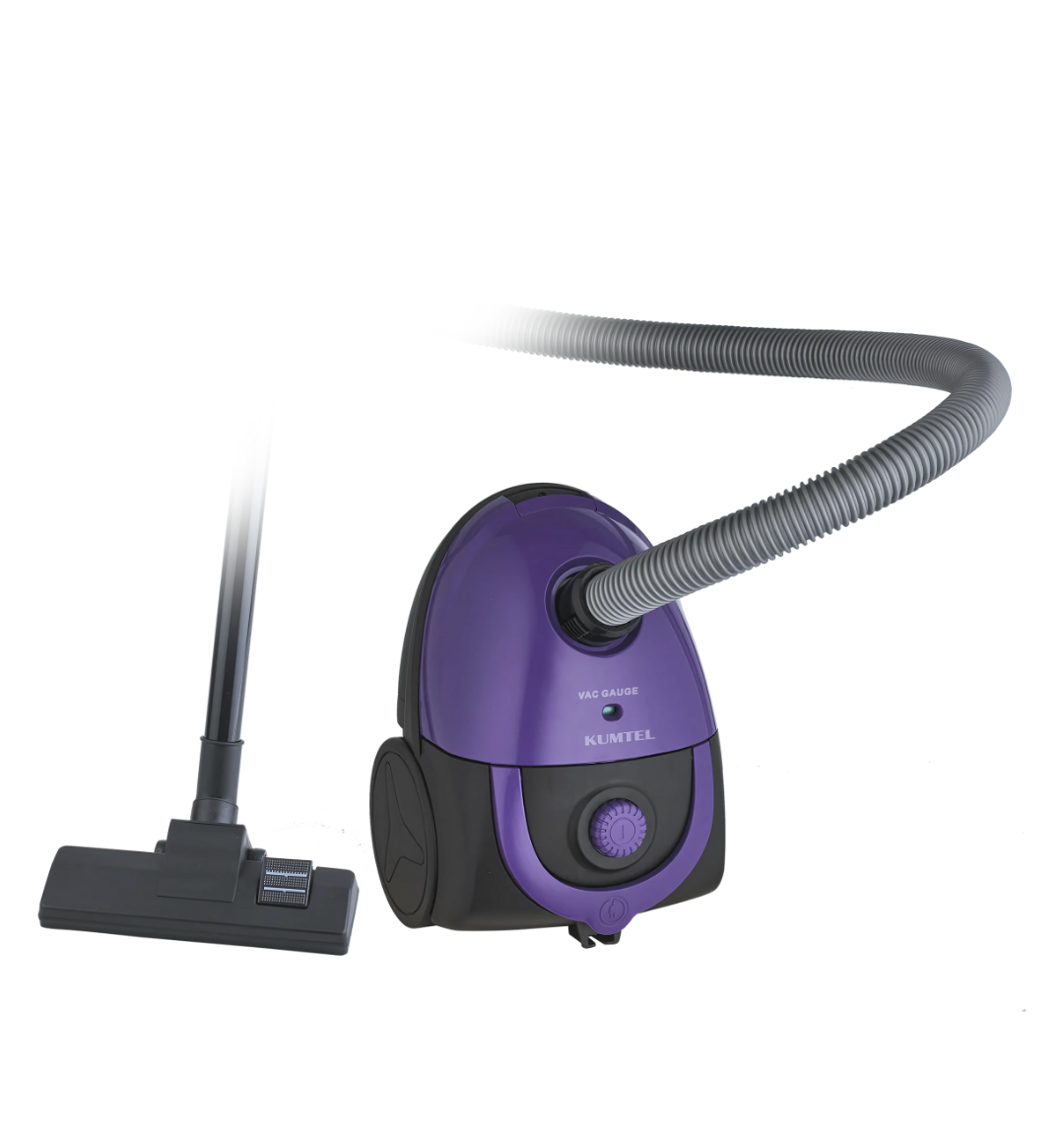 Kumtel HVC07 Canister Vacuum Cleaner in purple, featuring a 1000W inverter motor, 5-speed settings, and solar power compatibility for sustainable cleaning.