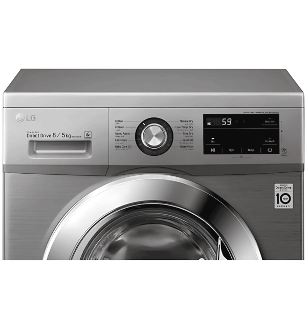 LG F4J3TMG5P 8/5kg Front Load Washer Dryer in Platinum Silver with AI Direct Drive, 6 Motion, Steam™, and WiFi Connectivity