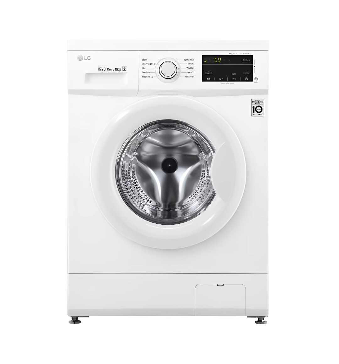 LG FH2J3TDNP0 8Kg Front Load Washing Machine – White, 6 Motion Direct Drive, Inverter Direct Drive™ Motor, Smart Diagnosis™, and a sleek touch panel for modern laundry care.