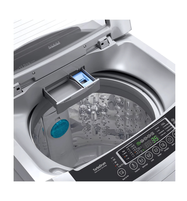 LG T1785NEHTE 17Kg Top Load Washing Machine – Smart Inverter, TurboDrum™, Auto Pre-Wash, Punch + 3 washing technology, and ThinQ™ Smart Diagnosis™ for efficient and powerful washing.