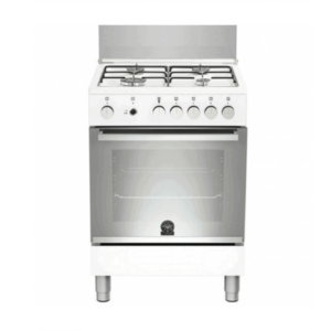 La Germania TU64030DWCI Gas Cooker with 4 burners, cast iron pan supports, and glass door for compact kitchens