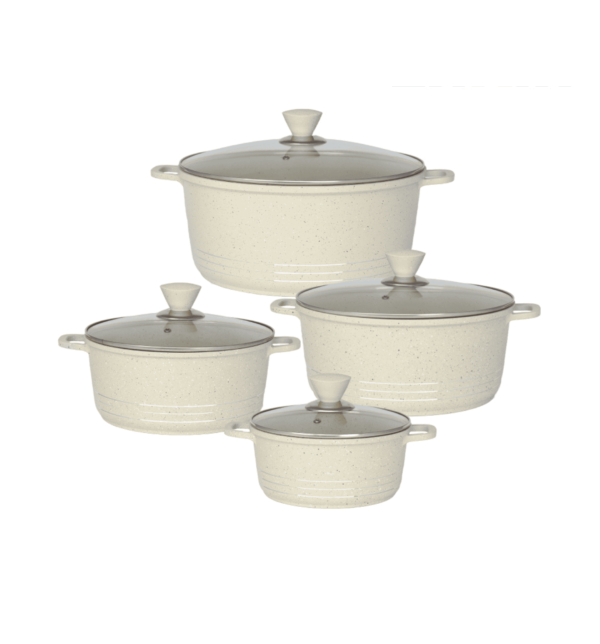 Laria Stockpot Set 4pc Cream Marbled 10885 - Non-stick, PFAS-free cookware set with marbled design and 4-piece stockpot collection for versatile cooking