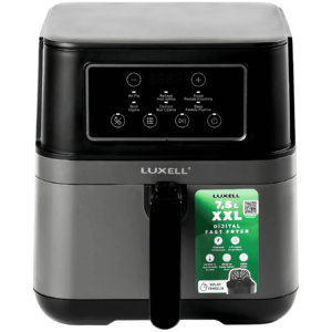 Luxell LXAF-01 Air Fryer – 7.5L XXL capacity, 1550-1850W power, digital control, and 6 auto menus for versatile, oil-free cooking including air fry, bake, broil, and more. Perfect for large meals