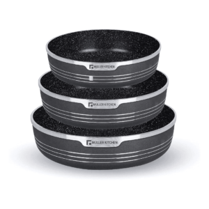 Muller Koch Round Oven Tray Set – 3-Piece Non-Stick Die-Cast Aluminum with GREBLON C3+ Marble Coating.