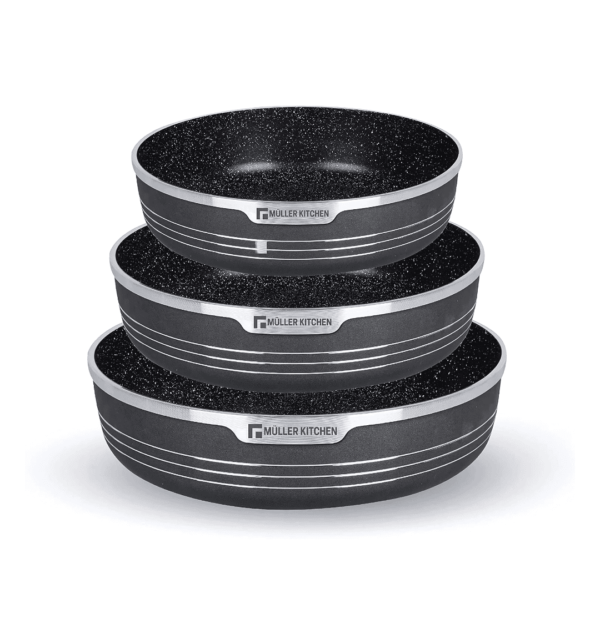 Muller Koch Round Oven Tray Set – 3-Piece Non-Stick Die-Cast Aluminum with GREBLON C3+ Marble Coating.