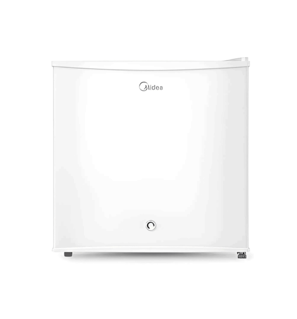 Midea 2.5Ft Single Door Refrigerator MDRD86FGE01 with reversible door, mechanical temperature control, and 5L internal freezer.