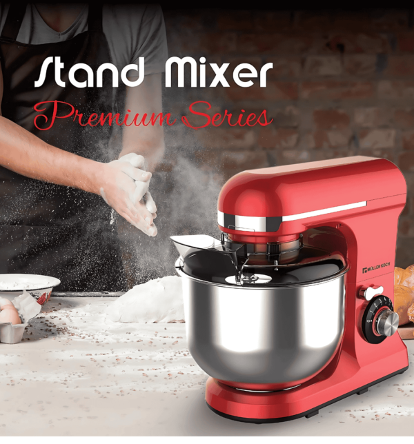 Muller Koch 1300W Stand Mixer MK-6039 with 7L stainless steel bowl, multiple speed settings, and versatile attachments.