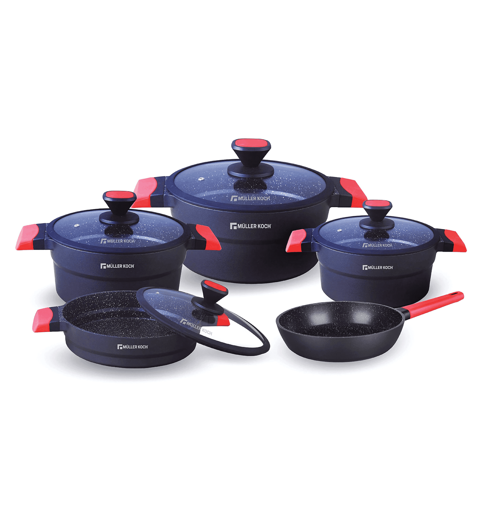 Muller Koch 9 Pcs Premium Series MK-5011 - Non-stick cookware set with GREBLON C3+ coating, induction base, and PFOA-free design for healthy cooking