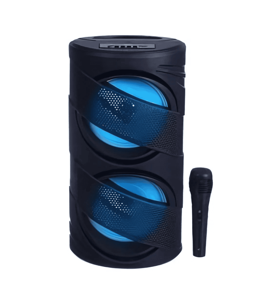 KTS GTS-1309 6.5-inch wireless portable speaker with twin loudspeakers, built-in mic, and wired microphone for karaoke and outdoor use.