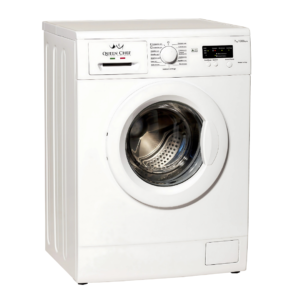 Queen Chef QCWF75-S 6KG Front Load Washing Machine in Silver, featuring a compact design, 1000 RPM spin speed, A++ energy efficiency, display screen, and baby lock for added safety. Ideal for small spaces.