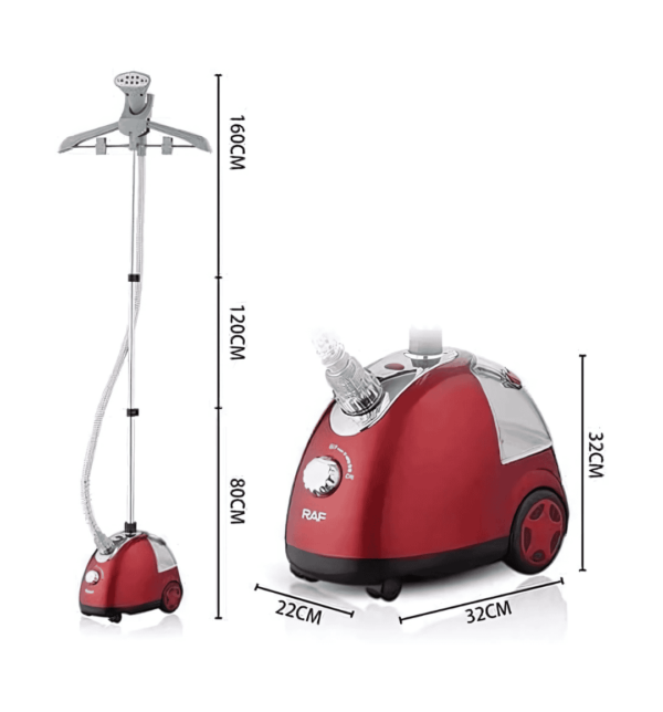 RAF R-3037 Garment Steamer – 1700W, 1.3L Water Tank, 3 Steam Settings, Anti-Drip System, 30-Second Heat-Up, 220-240V.