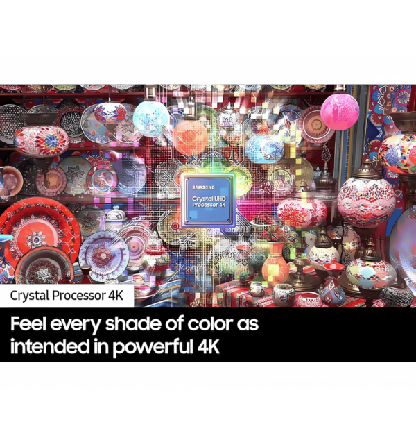 SAMSUNG 50" Crystal Smart TV (AU50CU7000) featuring 4K resolution, HDR10+, Dynamic Crystal Color, and Dolby Digital Plus sound for an enhanced viewing experience.