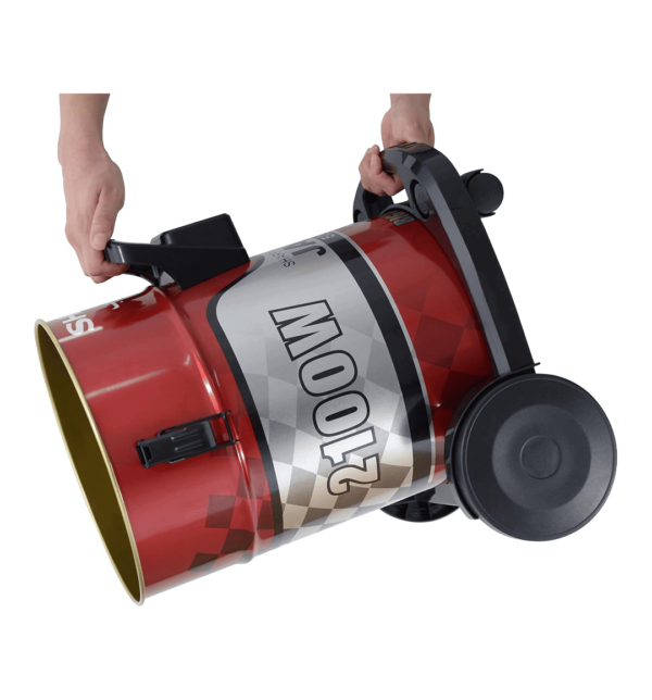 SHARP EC-CA2121 Drum Vacuum Cleaner with 8-meter cable, 21L capacity, 2100W power, and metal telescopic pipe.