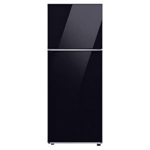 "Samsung RT47CB664222IQ Top Mount Freezer – Clan Black, Mono Cooling, Digital Inverter Compressor, All-Around Cooling, Deodorizing Filter, Recessed Handle."