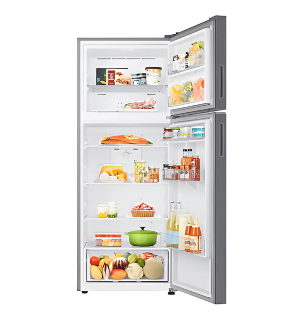 "Samsung RT47CG6002S9IQ Top Mount Freezer – Stainless Steel, Digital Inverter Compressor, All-Around Cooling, Deodorizing Filter, Ice Tray"