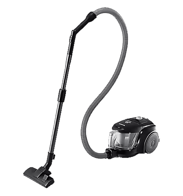 Samsung VCC4570S3K 2000W bagless vacuum cleaner with 1.3L dust capacity and steel telescopic friction tube, offering 470W suction power for deep cleaning.