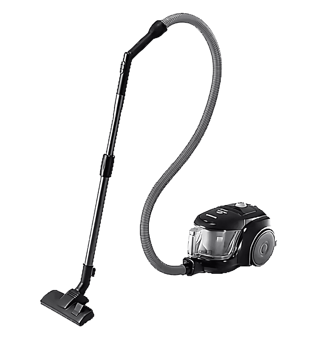 Samsung VCC4570S3K 2000W bagless vacuum cleaner with 1.3L dust capacity and steel telescopic friction tube, offering 470W suction power for deep cleaning.