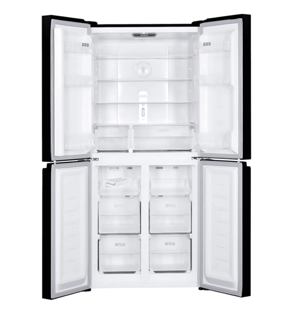 "Sharp SJ-FH560-BK3 560L French 4-Door Refrigerator – Black Glass, Inverter, Plasmacluster, Super Freeze, and Holiday Mode"