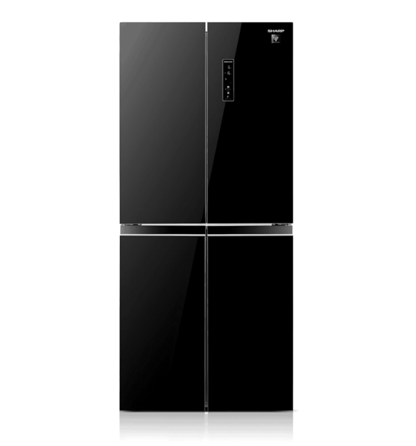 "Sharp SJ-FH560-BK3 560L French 4-Door Refrigerator – Black Glass, Inverter, Plasmacluster, Super Freeze, and Holiday Mode"