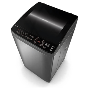 Sharp ES-TN13GDSP Top Load Washing Machine in Dark Silver – 13Kg capacity, digital touch screen, glass hydraulic door, drain pump, and anti-bacterial fan for superior washing performance.
