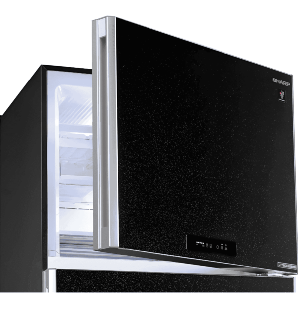"Sharp SJ-PV63G-BK No Frost Refrigerator – 480L, Black, Inverter Technology, Plasma Cluster, Hybrid Cooling, Energy Efficient, Digital Control Panel."