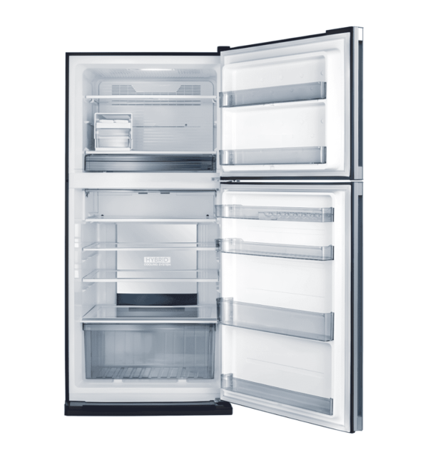 "Sharp SJ-PV63G-BK No Frost Refrigerator – 480L, Black, Inverter Technology, Plasma Cluster, Hybrid Cooling, Energy Efficient, Digital Control Panel."