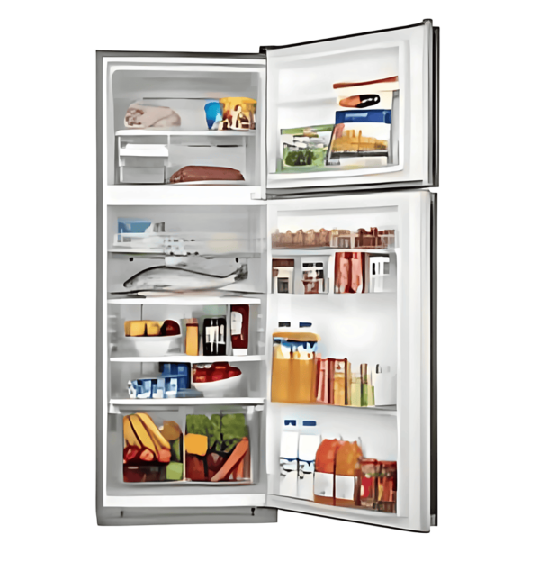 "Sharp SJ-48CBK No Frost Refrigerator – 396L, Black, Ag+ Nano Deodorizer, Hybrid Cooling System, LED Lighting, Energy-Efficient, Low Noise Design."