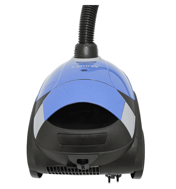 Sonashi SVC-9024 Canister Vacuum Cleaner with 1600W motor, low noise, 1.5L dust bag, flexible hose, and built-in wheels