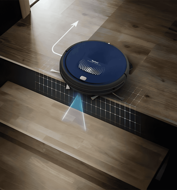 Tefal RG6871WH X-Plorer Series 20 Wet & Dry Robot Vacuum Cleaner with 150-min runtime, Turbo Brush, infrared sensors, and self-charging function for hard floors.