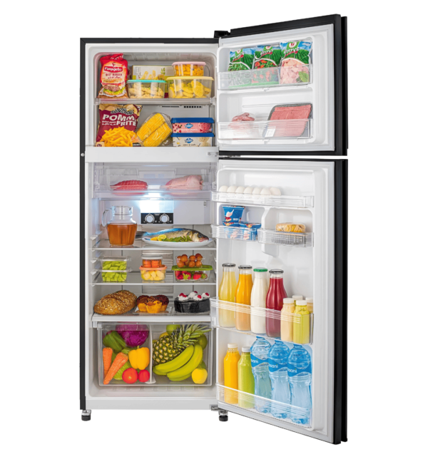 "Tornado RF-480T-BK No Frost Refrigerator – 396L, Black, Ag+ Nano Deodorizer, Hybrid Cooling System, LED Lighting, Energy-Efficient, Low Noise Design."