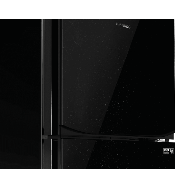 "Tornado RF-480T-BK No Frost Refrigerator – 396L, Black, Ag+ Nano Deodorizer, Hybrid Cooling System, LED Lighting, Energy-Efficient, Low Noise Design."