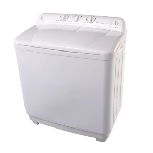 Fresh FWM10000 Twin Tub Washing Machine in White – 10Kg capacity, energy-efficient wash and spin power, and flexible water level options.